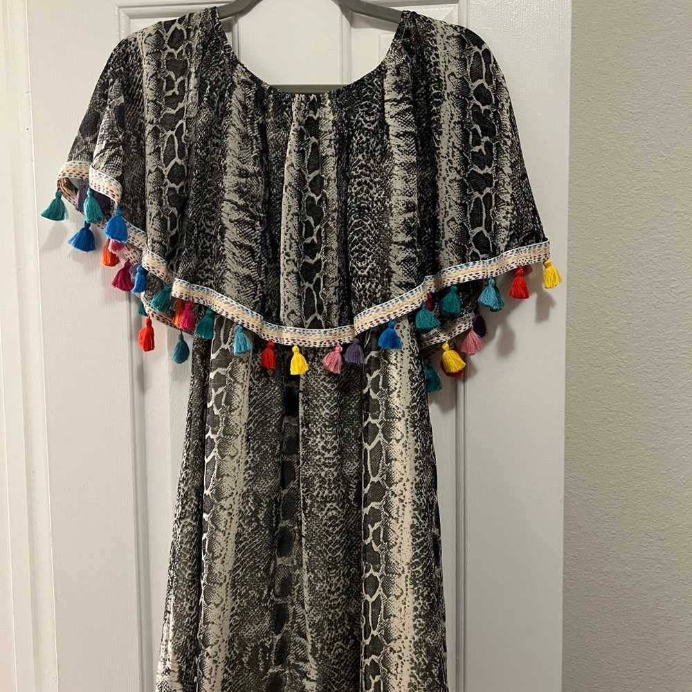 Snake print top with colorful fringe trim by Judith March size S